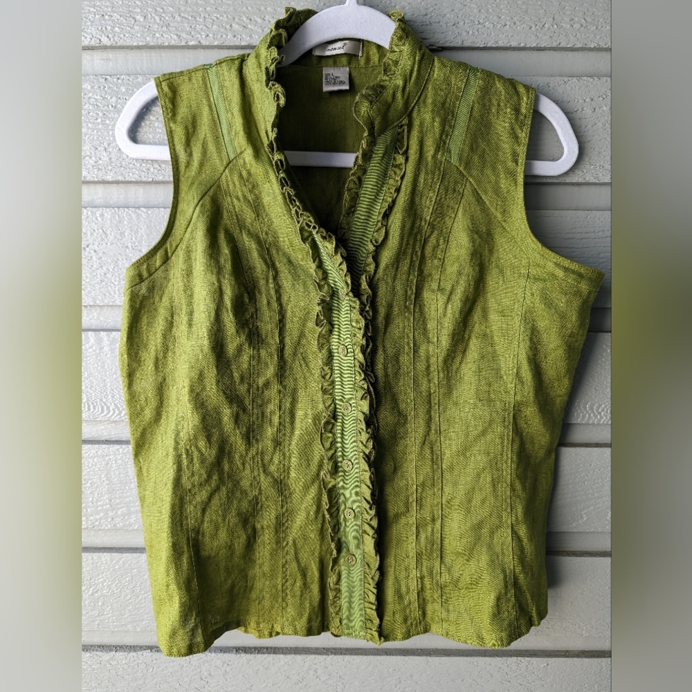 Edward 100% Irish Linen Green Button Front Sleeveless Shirt Women's Size Large